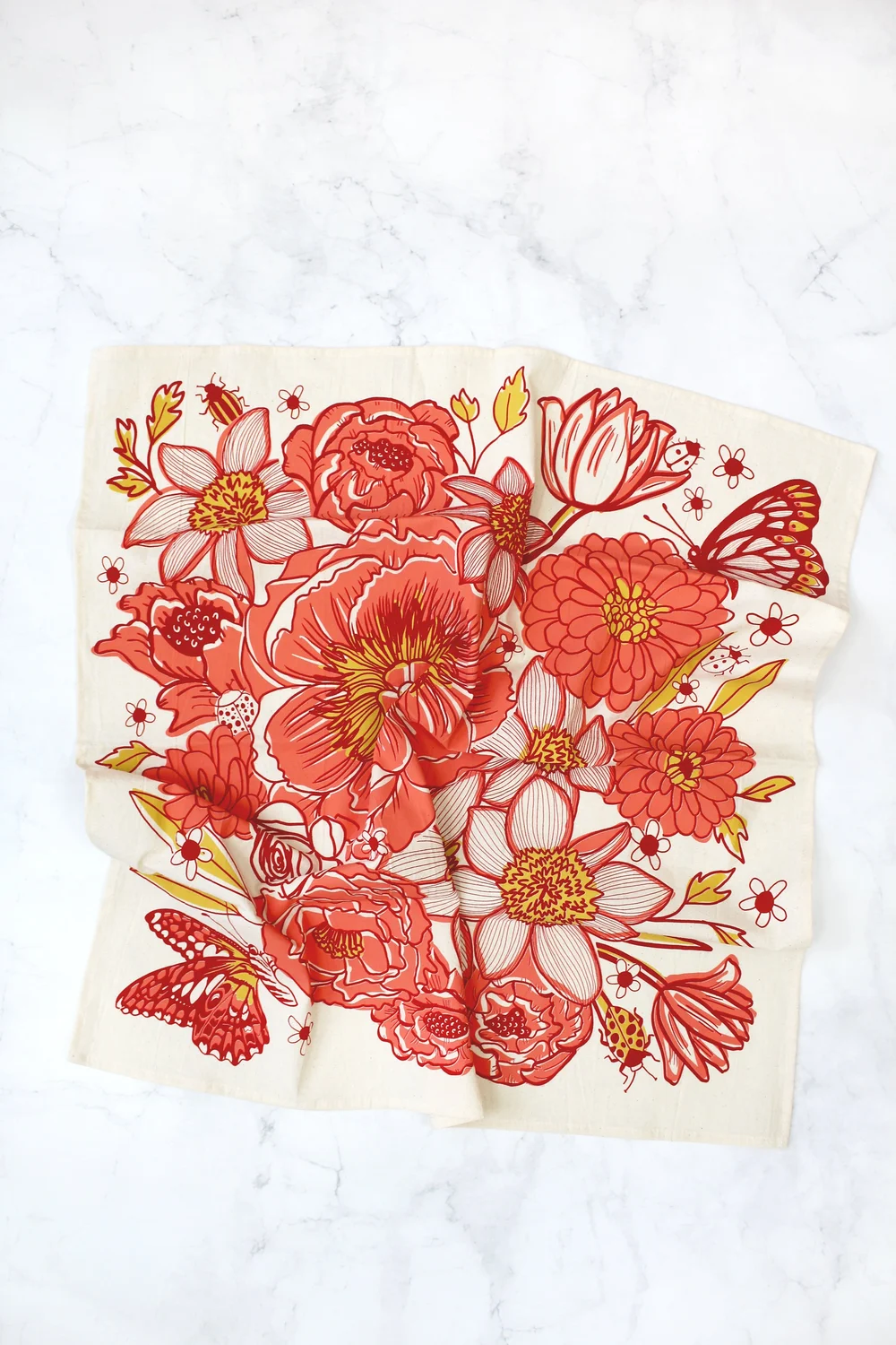 DREAM GARDEN FLORAL & INSECT SCREEN PRINTED TEA TOWEL — Calhoun & Co.